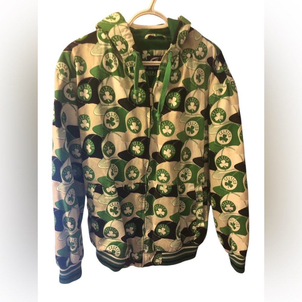 Vintage Boston Celtics Jacket G-3 Sports By Carl Banks NBA Licensed Medium AOP